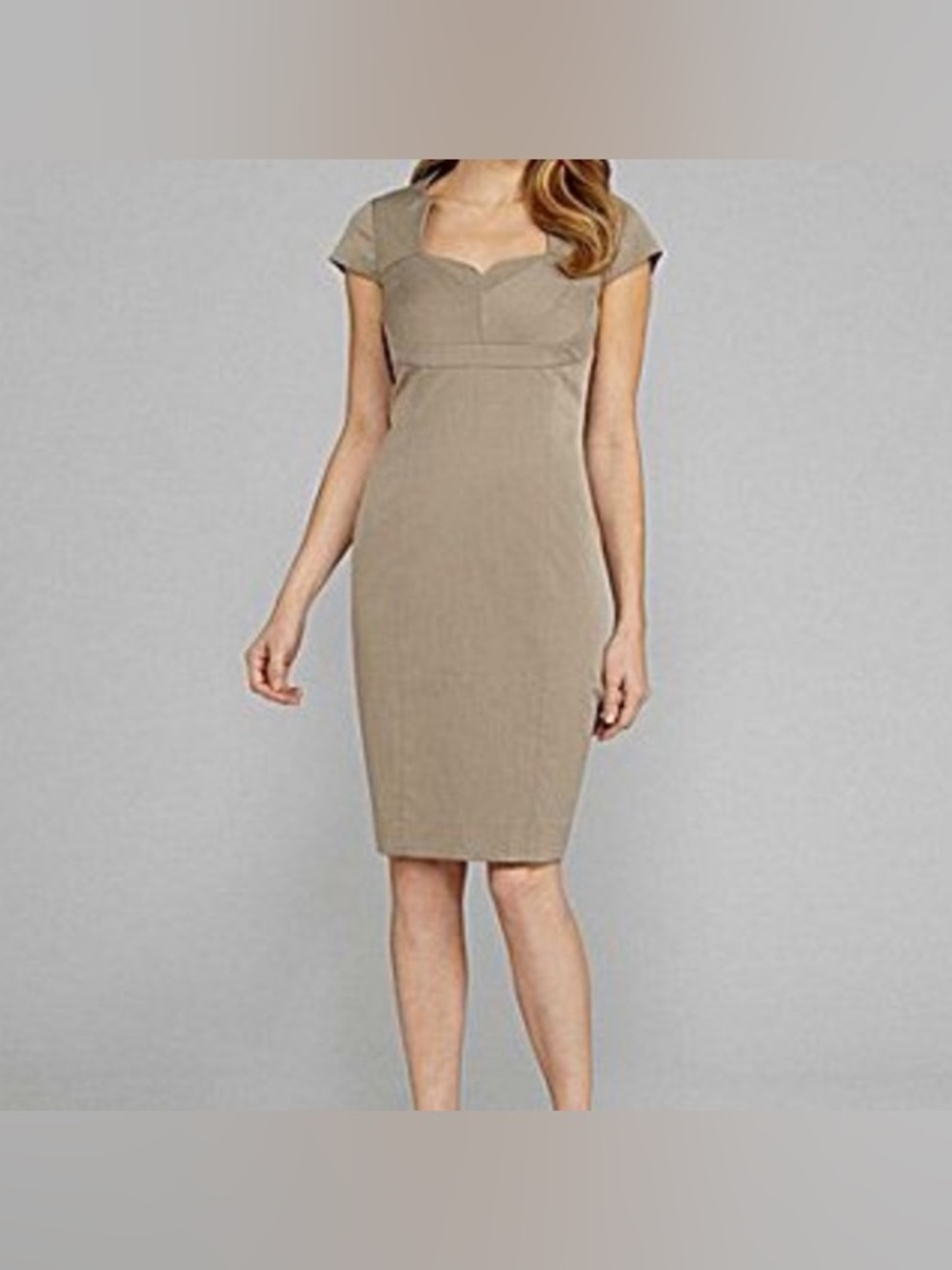 Classic Cap-Sleeve Sheath Dress in Taupe